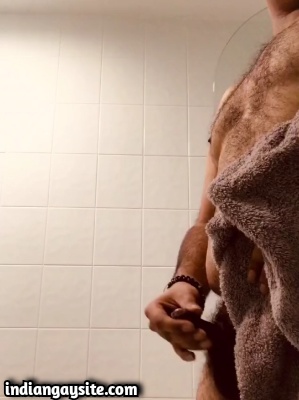 Horny Indian Bear Playing with Small Dick after Shower