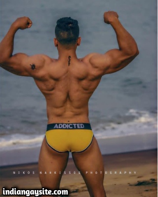 Muscular Indian Hunk in Briefs in the Beach