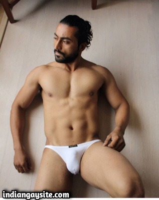 Muscular Nude Hunk in Tiny Briefs Shows Smooth Body