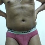 Naked horny daddy shows bulge and dick in briefs