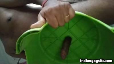 Indian horny hunk fucks a stool and cums hard