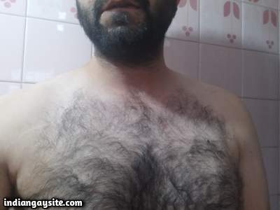 Hairy naked daddy teasing hot body and cut dick