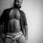 Hairy hot hunk teasing sexy figure and dick in undies