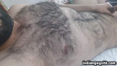 Desi hairy daddy teasing hot furry chest in pics